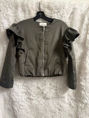 Habitual Girls Olive Ruffle-Sleeve Bomber Jacket